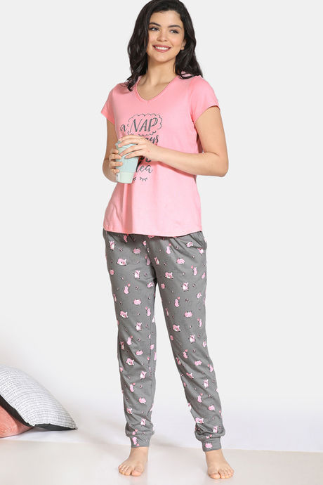 Zivame Pretty Pigs Cotton Pyjama Set - Wild Dove — image 4
